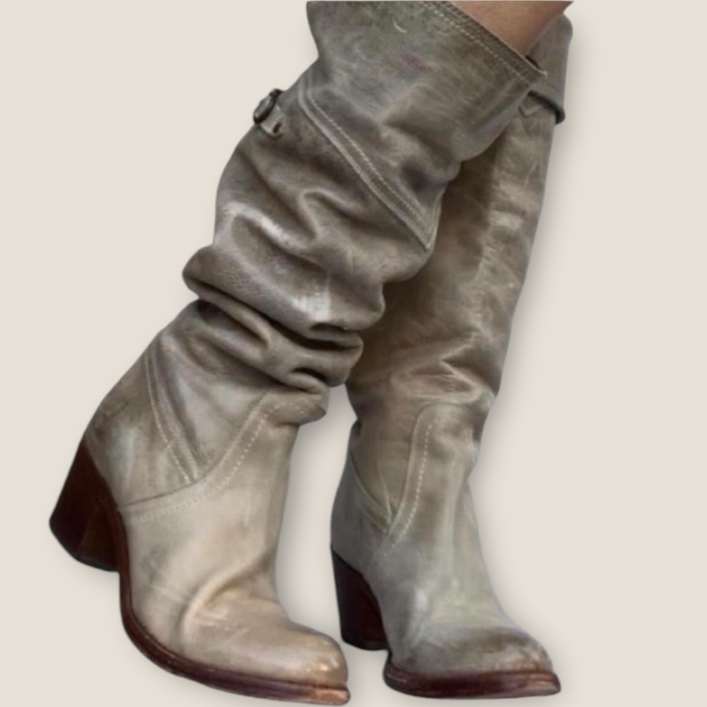 Vintage Frye tall knee high pull on boot Jane campus heeled graphite 8.5